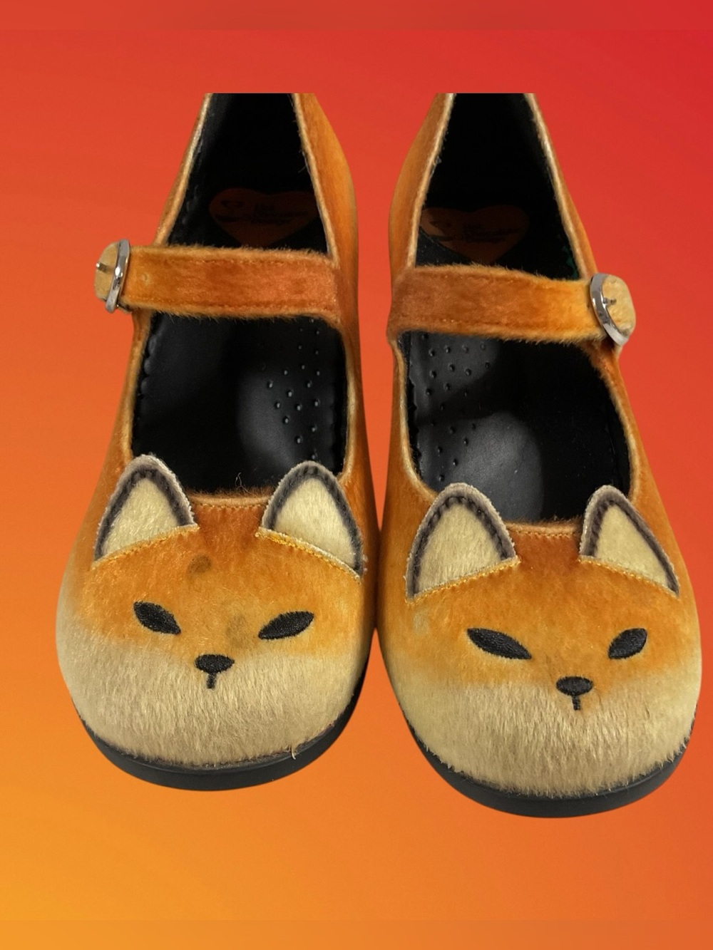 Hot Chocolate Design Chocolaticas Fox Face Mary Jane Shoes in Orange Fur Size 7